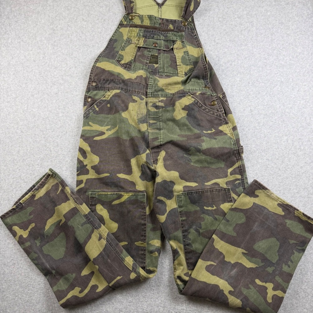 Vintage 80's Liberty Overalls Mens 36x32 Camo Double Knee Woodland Camouflage